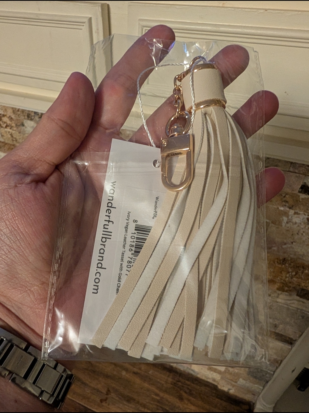Wanderfull Cream Tassel Charm with Gold Hardware NEW